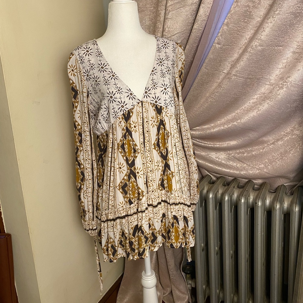 Free People XS Babydoll Tunic Dress Long Sleeve